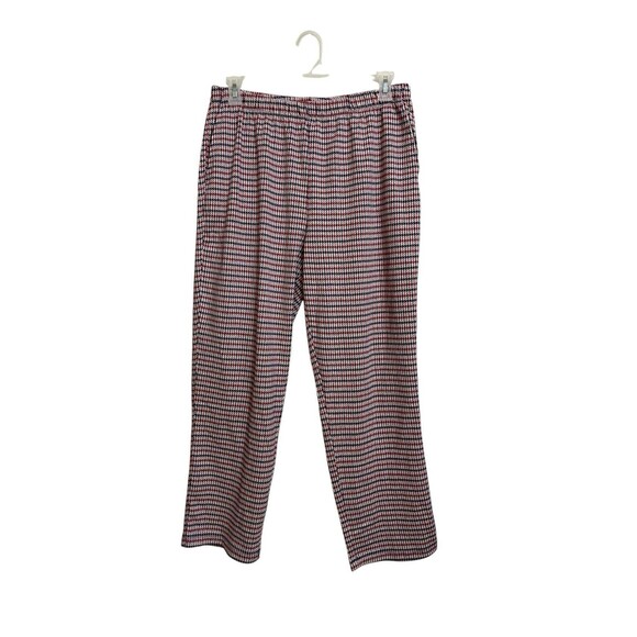 Lands End Houndstooth Print High Rise Straight Leg Pull On Pants Size L Red Blk - Picture 1 of 4